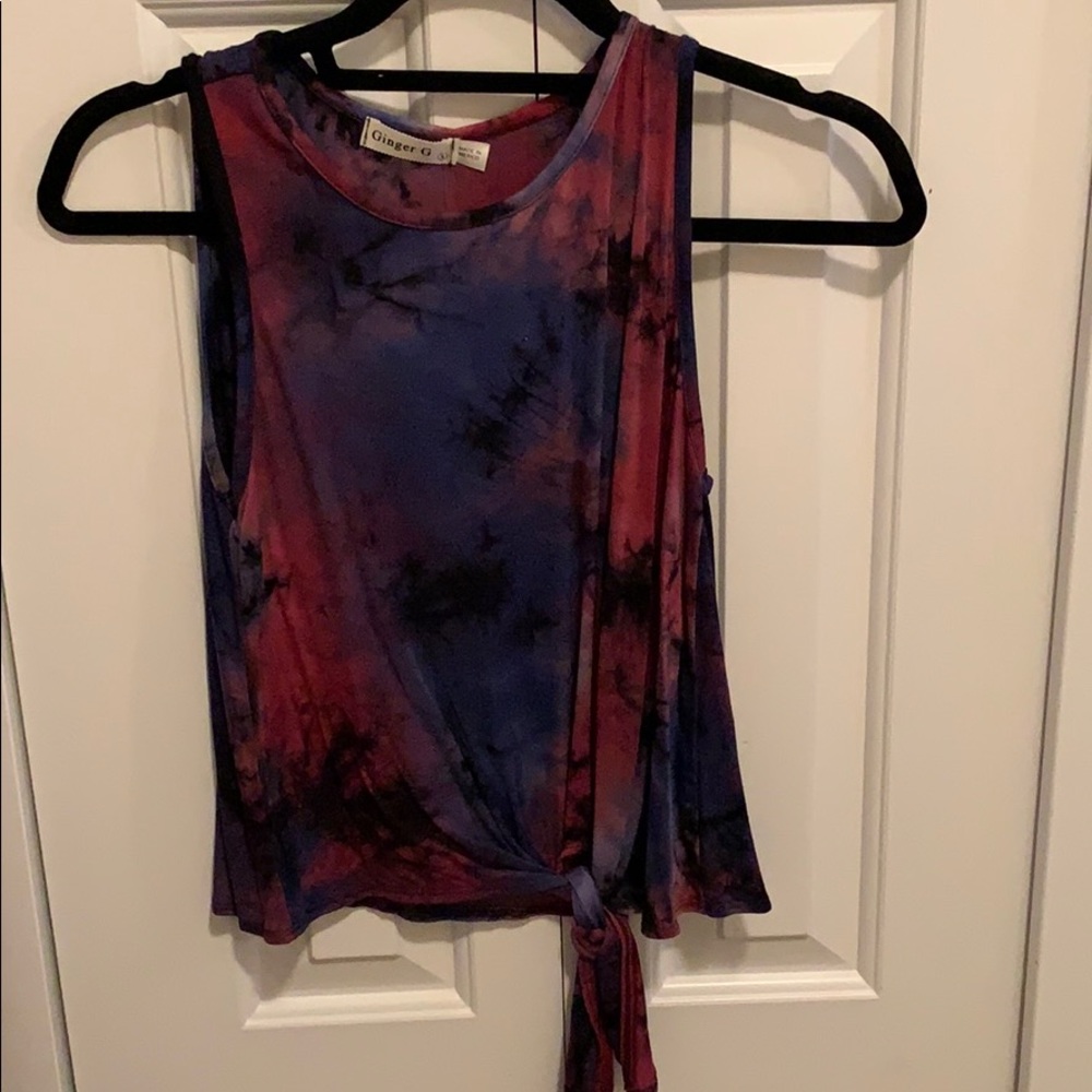 ginger G tank top with tie at bottom.  size S